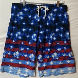 BURNSIDE Swim Trunks Board Shorts Mens Size  34W x 11L American Flag Themed